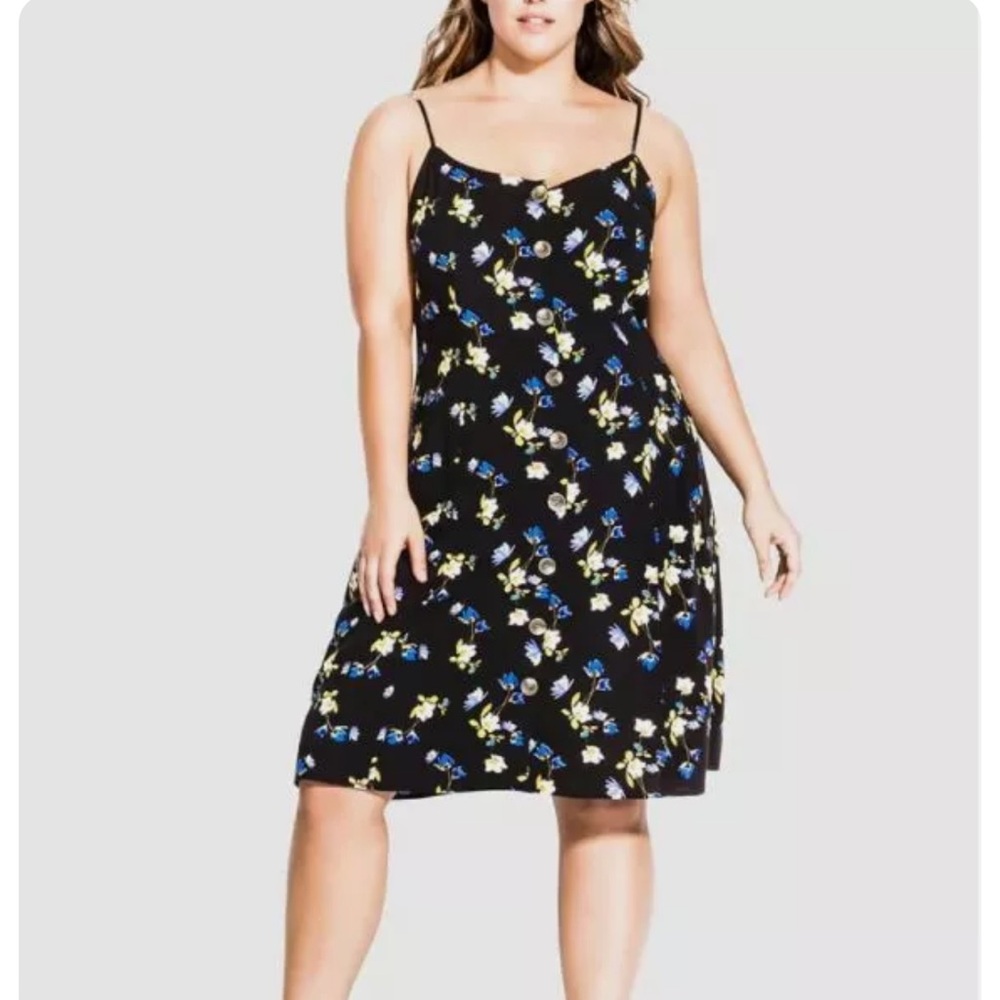 NWT City chic large plus size 20 2x bud black floral button sundress blue white